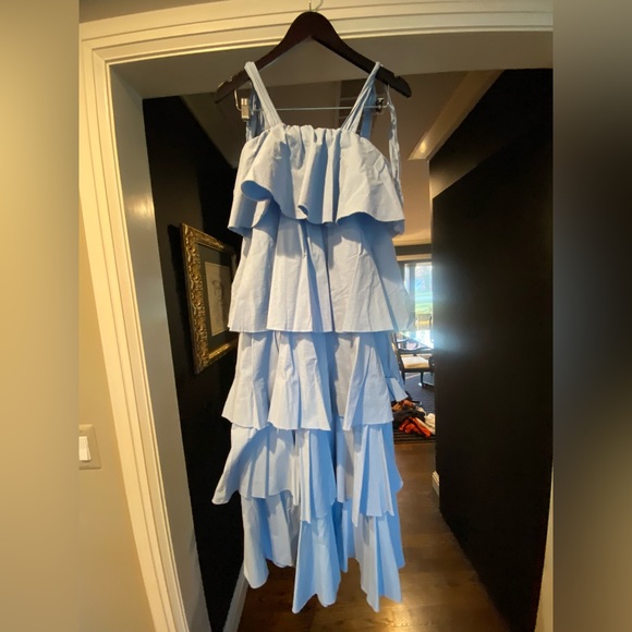 SOFIA Made in Italy Cotton Tiered Beyoncé Dress Light Blue Small - Picture 5 of 9